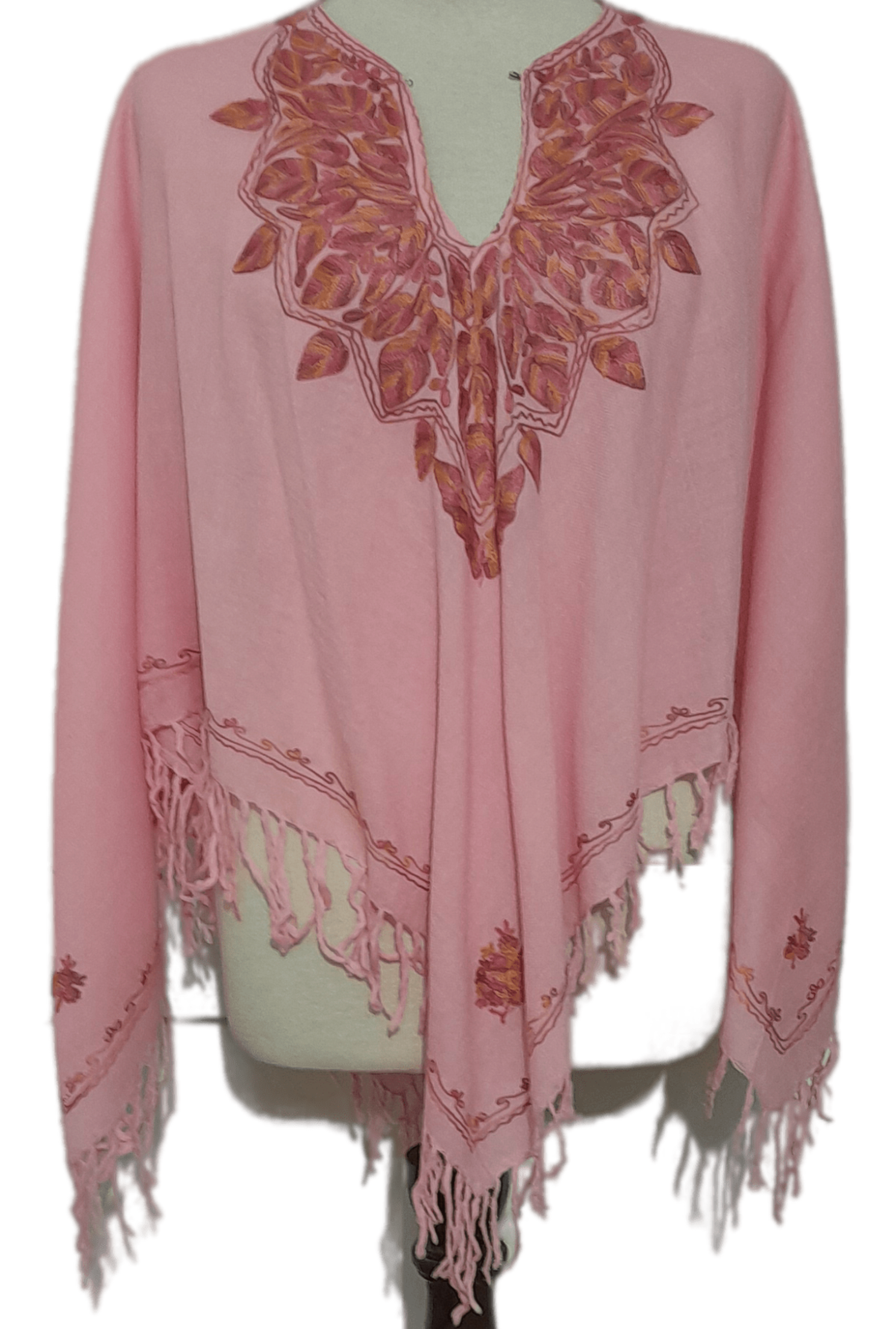 Pashmina Poncho Pink Fringes.