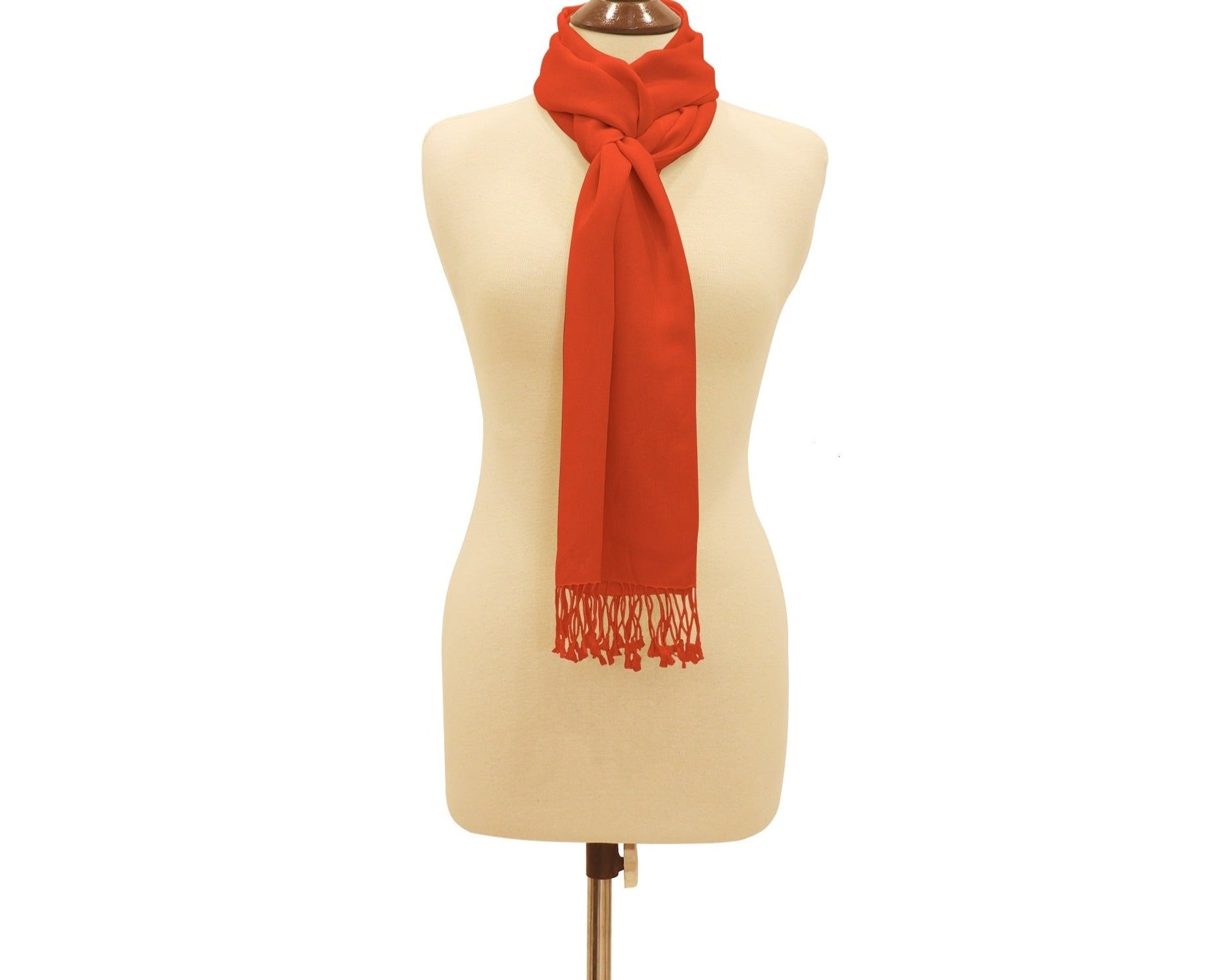 Silk Blend Pashmina Scarf Large Tomato Red.